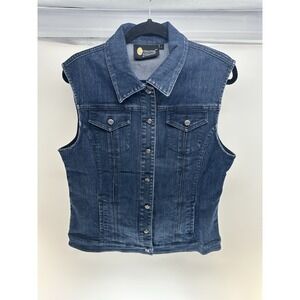 Christine Alexander Vest Women L Blue Denim Swarovski Crystal Bling Sparkle‎
